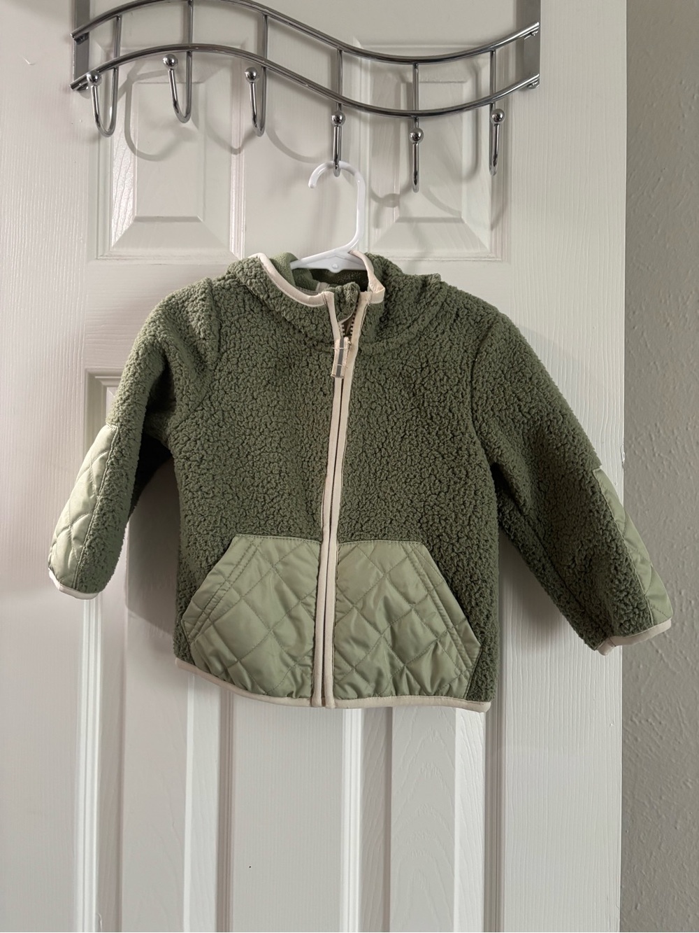 Cat & Jack Olive Green Hooded Sherpa Jacket with Cream Trim